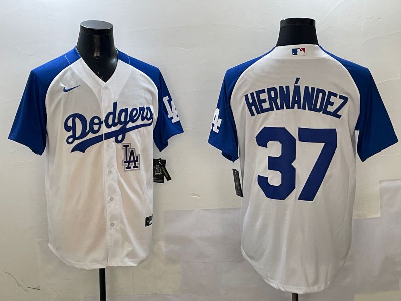 Men Los Angeles Dodgers #37 Hernandez White Blue Fashion Game 2025 Nike MLB Jersey style 11